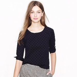 J Crew Black Polka Dot Crew-neck, Shirt 3/4 sleeves, x-small,